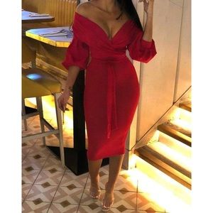 Tis the Season 💃🏽 Red Belted Bodycon Midi Dress - Date Night ♥️🌹
